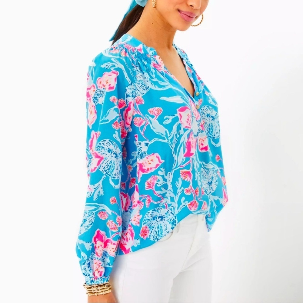 Lilly Pulitzer Elsa Silk Top in Multi Bahamian Rhapsody size large NWT - Picture 2 of 9